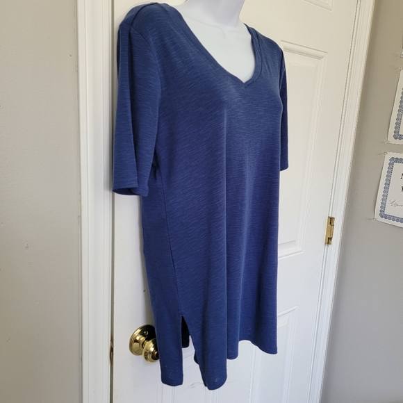 NWT J Jill Pima Double V Elbow Sleeve Tunic Top Ink Blue Soft Cotton Size Small - Picture 4 of 9